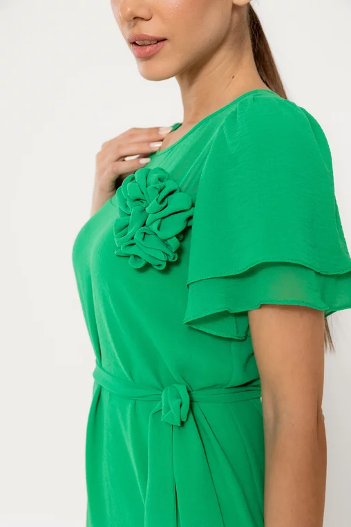 Rochie lejeră cu cordon și floare verde R8521 picture - 5