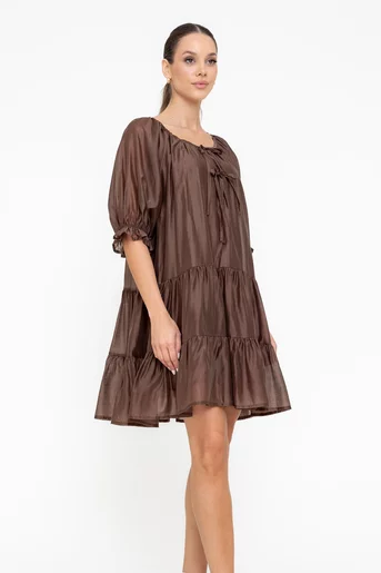 Rochie lejeră cu fundițe maro RSO0503