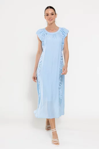 Rochie lejeră cu inserție dantelă bleu RFY0307