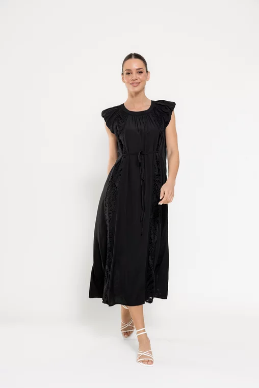 Rochie lejeră cu inserție dantelă neagră RFY0307 picture - 3