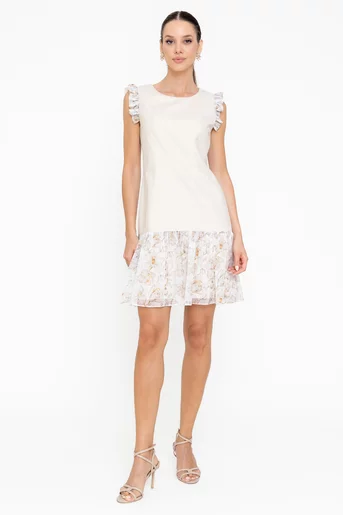 Rochie lejeră cu volan bej R8554