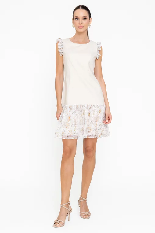 Rochie lejeră cu volan bej R8554 picture - 1