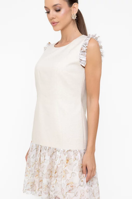 Rochie lejeră cu volan bej R8554 picture - 3