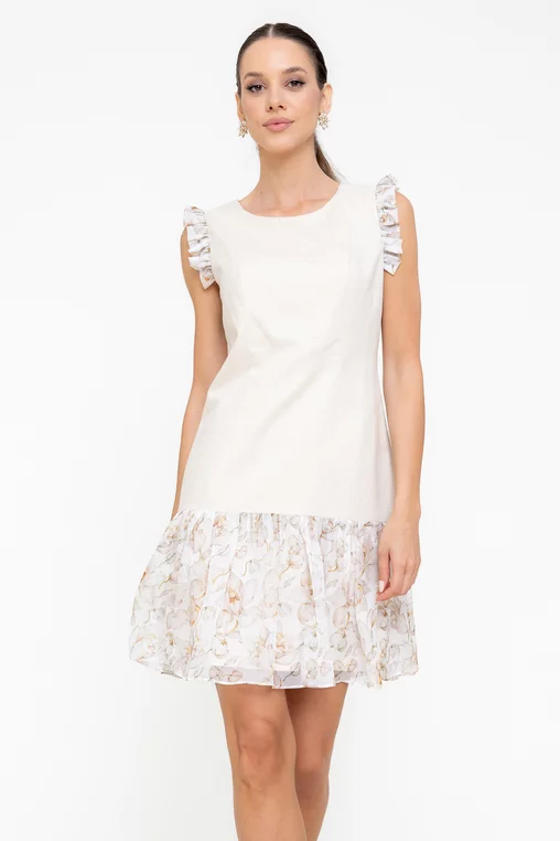 Rochie lejeră cu volan bej R8554 picture - 4