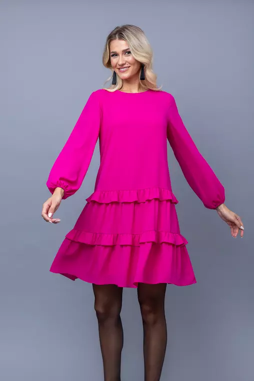 Rochie lejera cu volane duble fucsia R8350 picture - 4