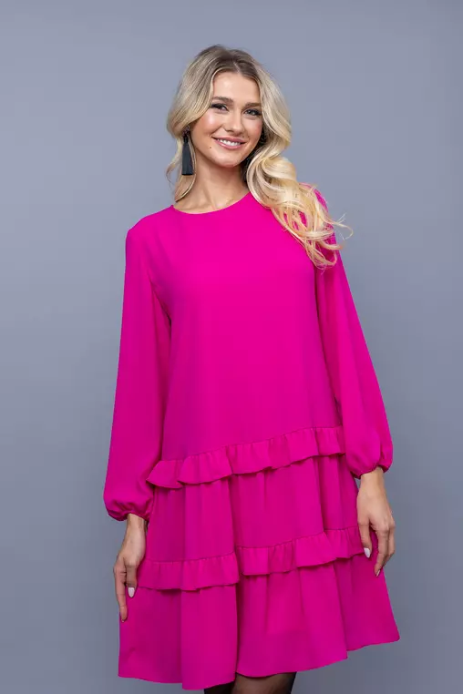 Rochie lejera cu volane duble fucsia R8350 picture - 11