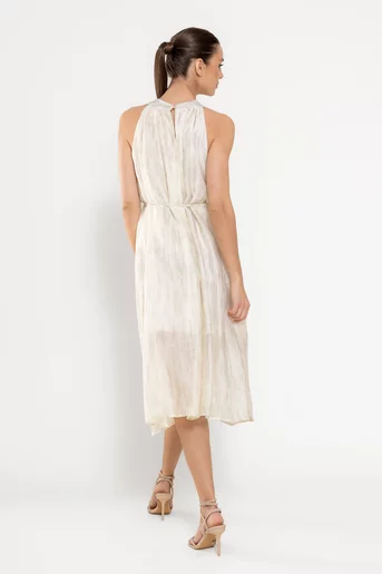 Rochie lejeră decorată cu strasuri si floare crem RFY0308