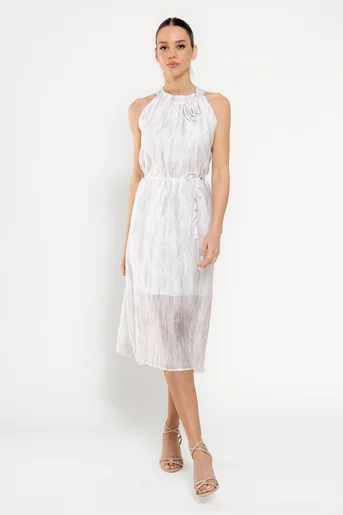 Rochie lejeră decorată cu strasuri si floare ivory RFY0308