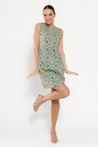 Rochie lejeră din bumbac imprimeu romburi albastră RBD0304