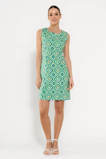 Rochie lejeră din bumbac imprimeu romburi verde RBD0304