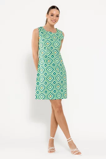 Rochie lejeră din bumbac imprimeu romburi verde RBD0304