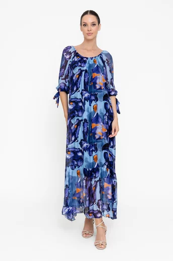 Rochie lejeră din mătase albastră RGI0502