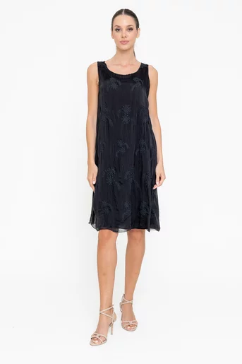Rochie lejeră din mătase cu broderie neagră RBB0506