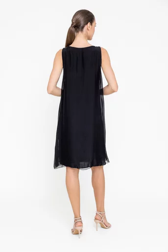 Rochie lejeră din mătase cu broderie neagră RBB0506