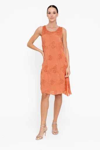 Rochie lejeră din mătase cu broderie somon RBB0506