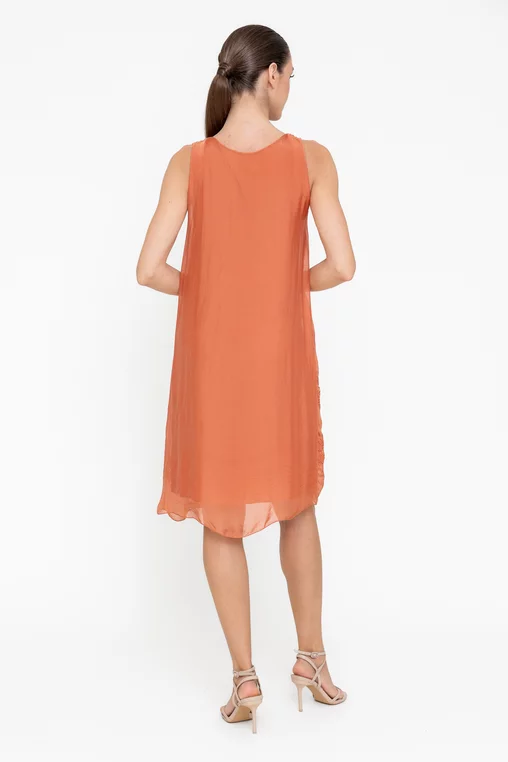 Rochie lejeră din mătase cu broderie somon RBB0506 picture - 2
