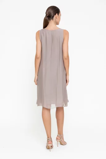 Rochie lejeră din mătase cu broderie taupe RBB0506