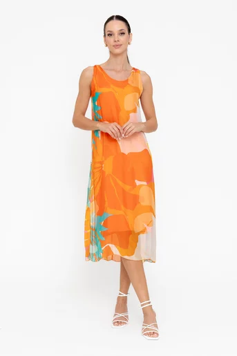 Rochie lejeră din mătase cu fundă la spate orange RBB0502