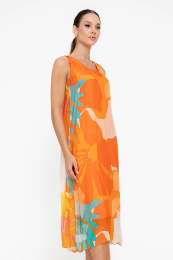 Rochie lejeră din mătase cu fundă la spate orange RBB0502