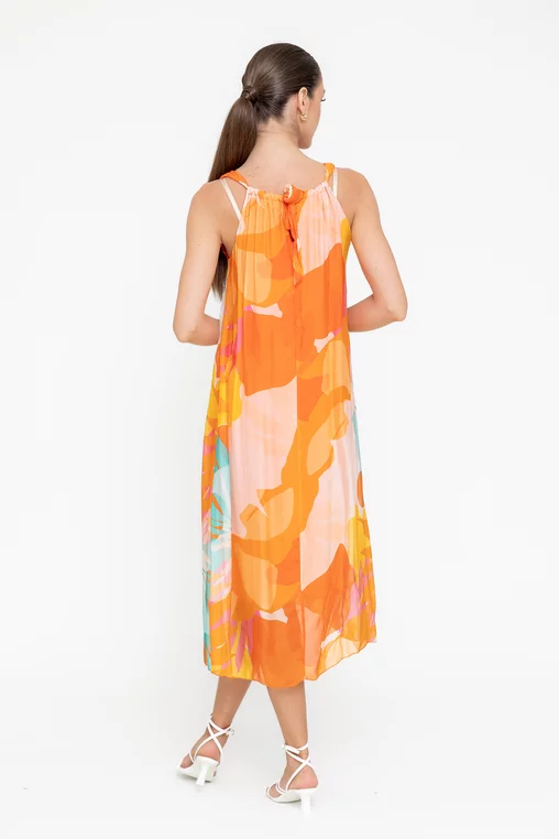 Rochie lejeră din mătase cu fundă la spate orange RBB0502 picture - 2