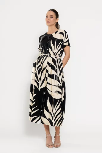 Rochie lejeră din vâscoză cu cordon alb-negru RBD0305