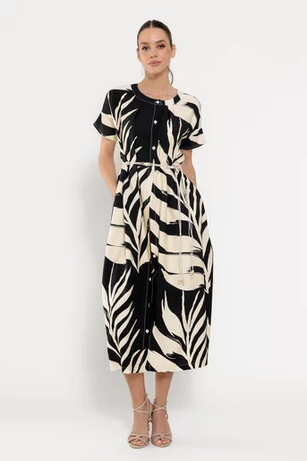 Rochie lejeră din vâscoză cu cordon alb-negru RBD0305