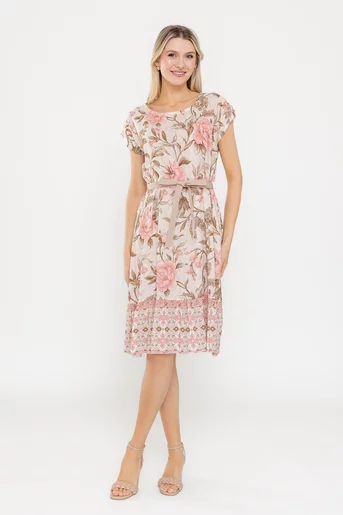 Rochie lejeră din vâscoză cu cordon ripsat roz RME0501