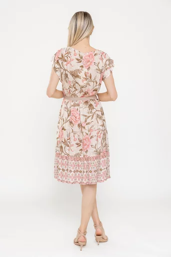 Rochie lejeră din vâscoză cu cordon ripsat roz RME0501