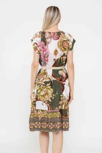 Rochie lejeră din vâscoză cu cordon ripsat verde RME0501