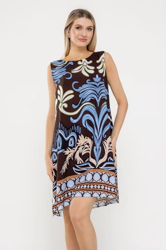 Rochie lejeră din vâscoză maro- bleu RME0502
