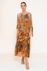 Rochie mătase naturală cu imprimeu trandafiri oranj RHF0303 thumbnail picture - 