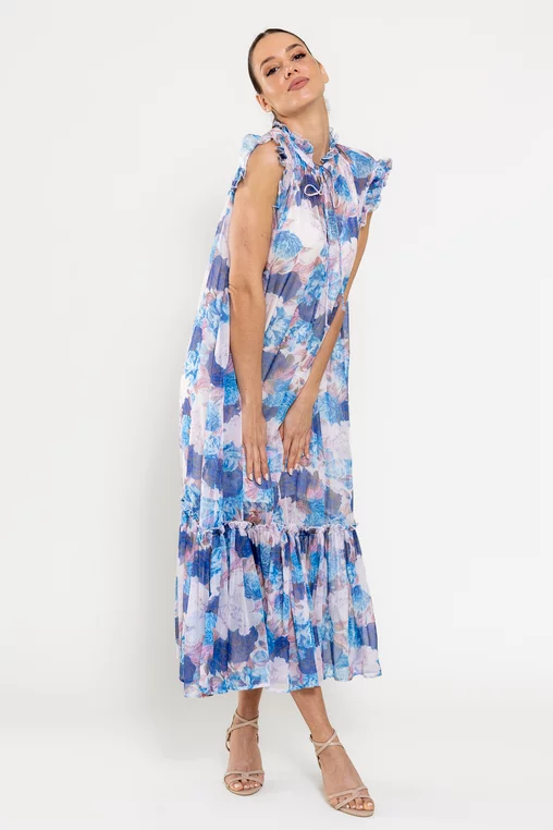 Rochie maxi cu volan amplu albastră REL0301 picture - 4
