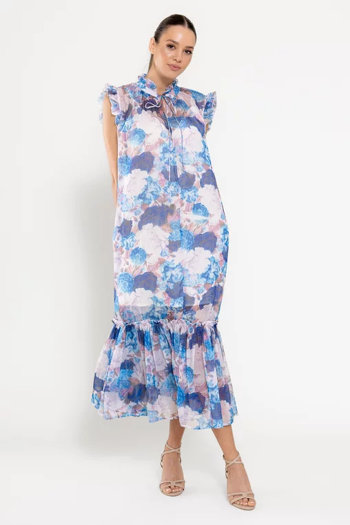 Rochie maxi cu volan amplu albastră REL0301 picture - 5