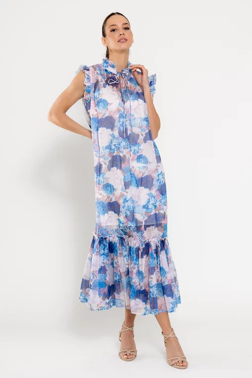 Rochie maxi cu volan amplu albastră REL0301 picture - 1