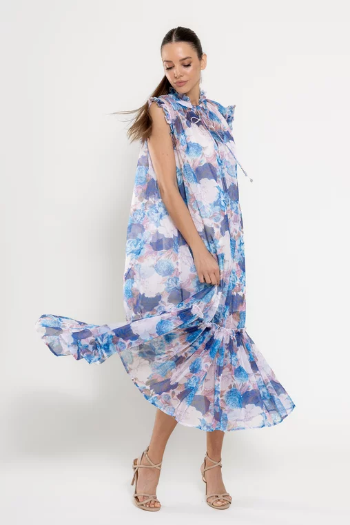 Rochie maxi cu volan amplu albastră REL0301 picture - 3
