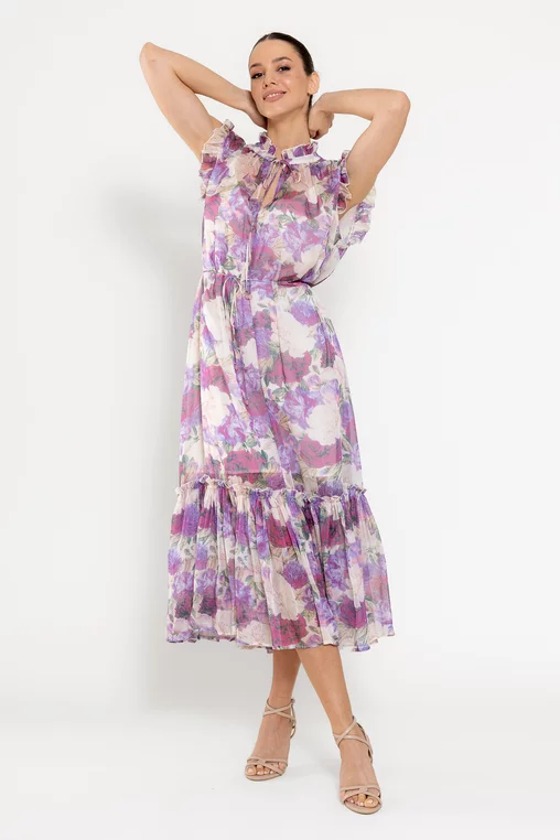 Rochie maxi cu volan amplu lila REL0301 picture - 1