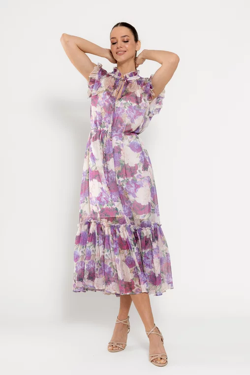 Rochie maxi cu volan amplu lila REL0301 picture - 3