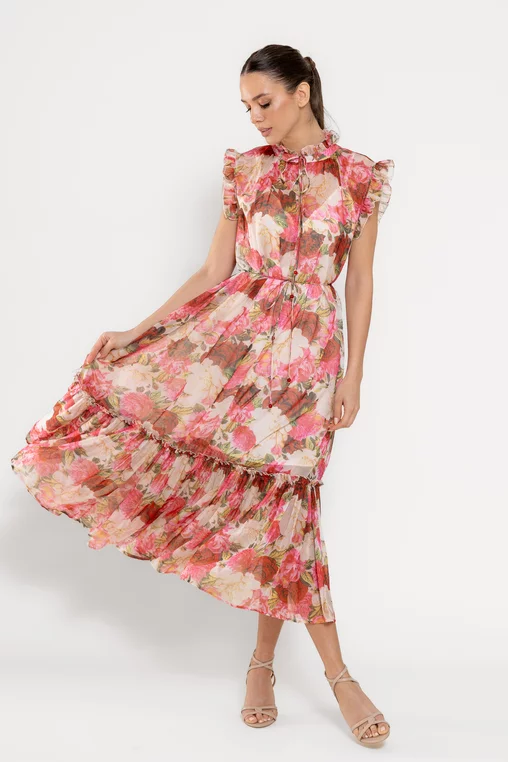 Rochie maxi cu volan amplu roz REL0301 picture - 3