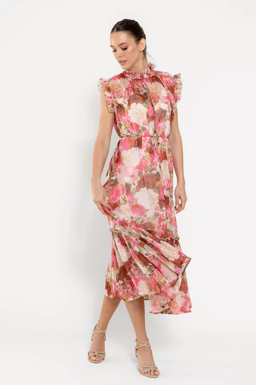 Rochie maxi cu volan amplu roz REL0301 picture - 4
