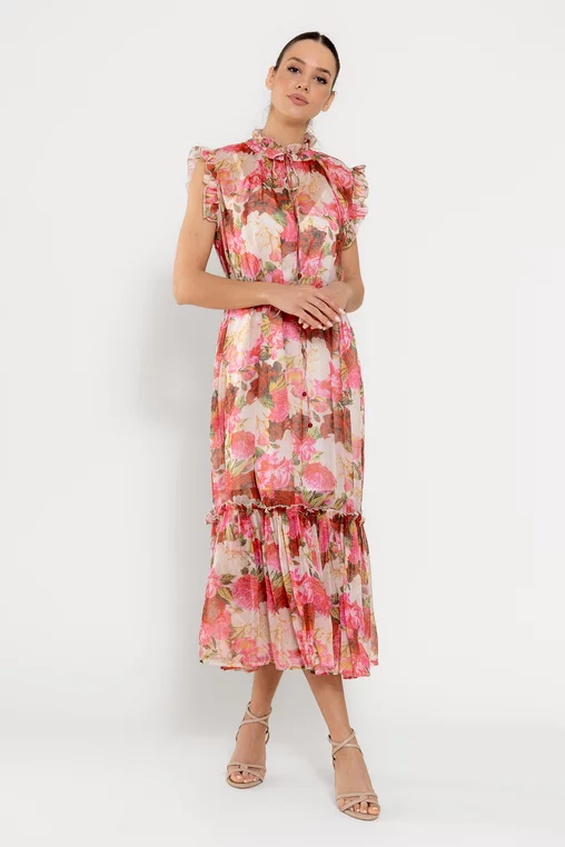 Rochie maxi cu volan amplu roz REL0301 picture - 1