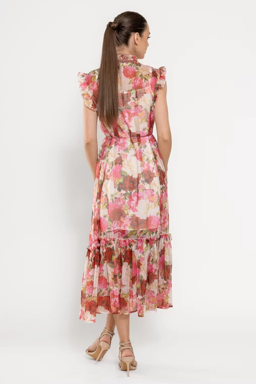 Rochie maxi cu volan amplu roz REL0301 picture - 2