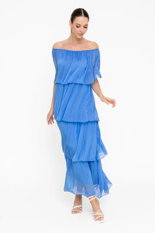 Rochie maxi cu volane albastră RBB0505 picture - 1