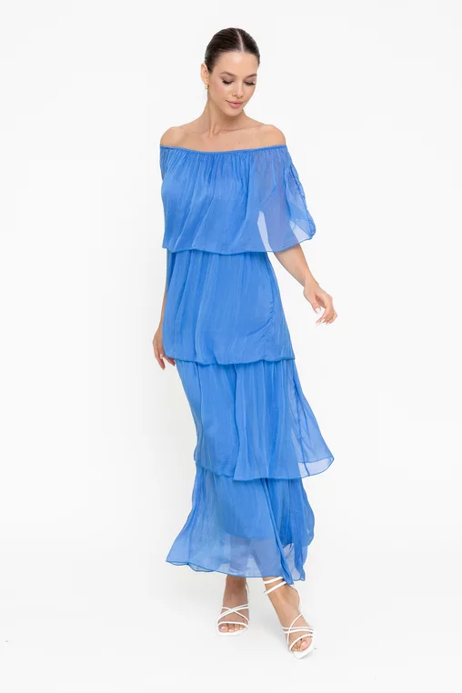 Rochie maxi cu volane albastră RBB0505 picture - 2
