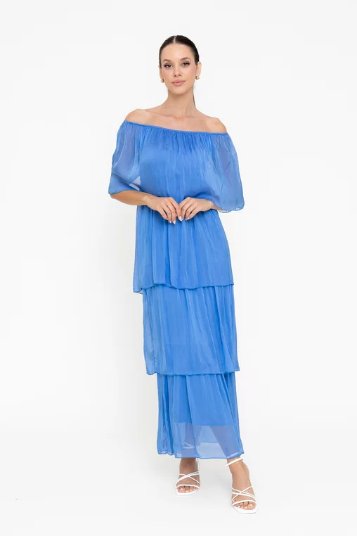 Rochie maxi cu volane albastră RBB0505 picture - 3
