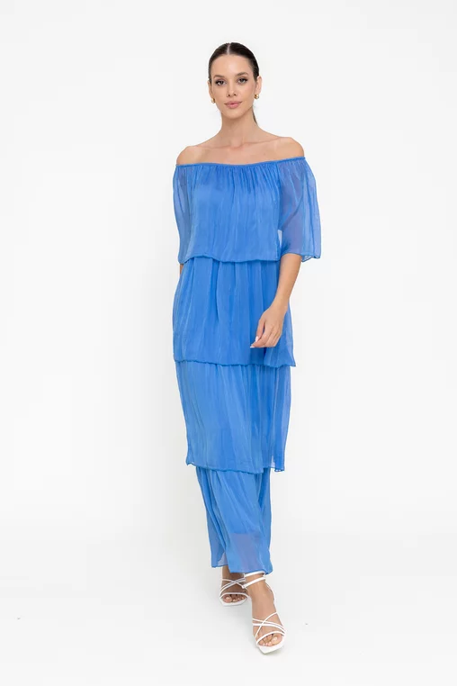 Rochie maxi cu volane albastră RBB0505 picture - 4