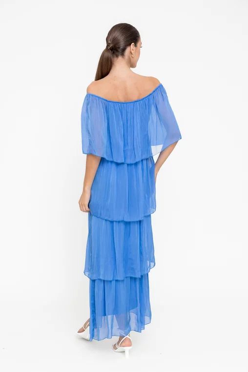 Rochie maxi cu volane albastră RBB0505 picture - 5