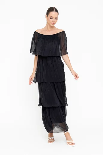 Rochie maxi cu volane neargă RBB0505