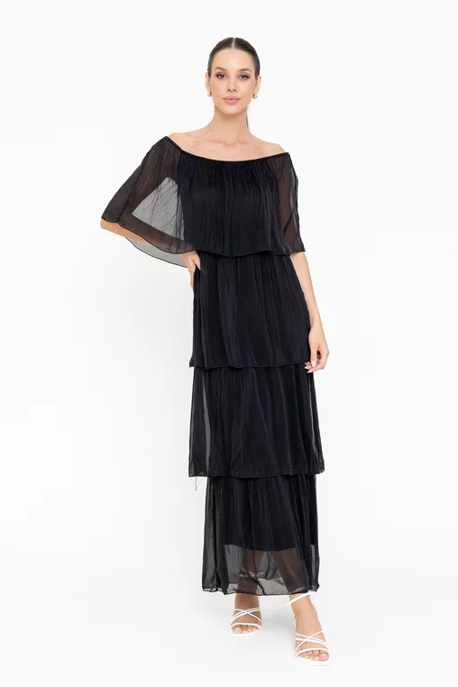 Rochie maxi cu volane neargă RBB0505 picture - 3