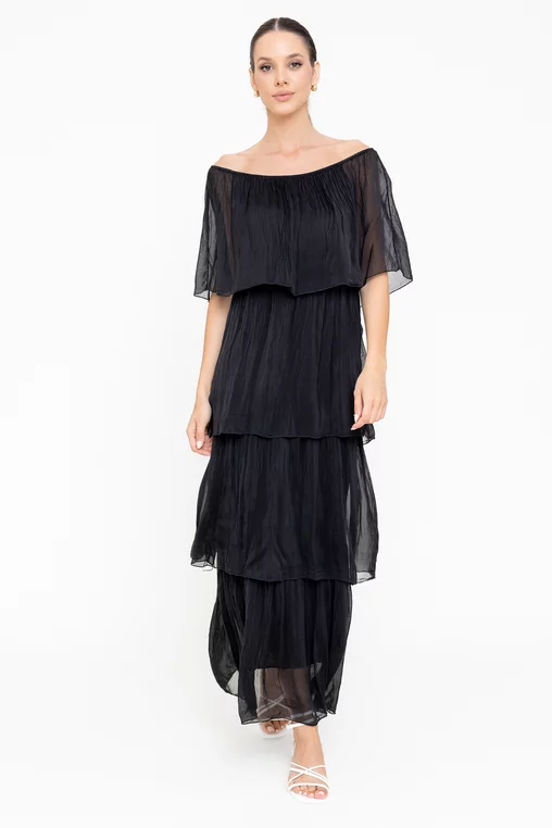 Rochie maxi cu volane neargă RBB0505 picture - 4