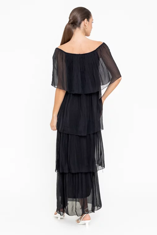 Rochie maxi cu volane neargă RBB0505 picture - 5